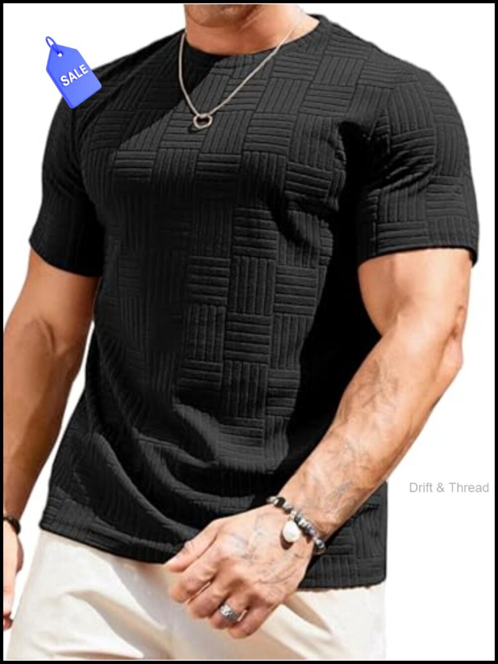 Men's Textured Knit T-Shirt Stretch Crewneck Short Sleeve Casual Tee